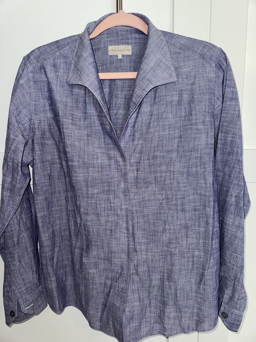 Sarah Alexandra 100% Cotton Hidden Button Front Shirt Chambray Blue Size 12
